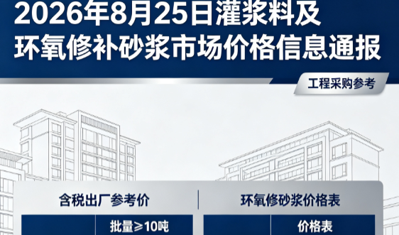 连山2026年8月25日灌浆料及环氧修补砂浆市场价格信息通报
